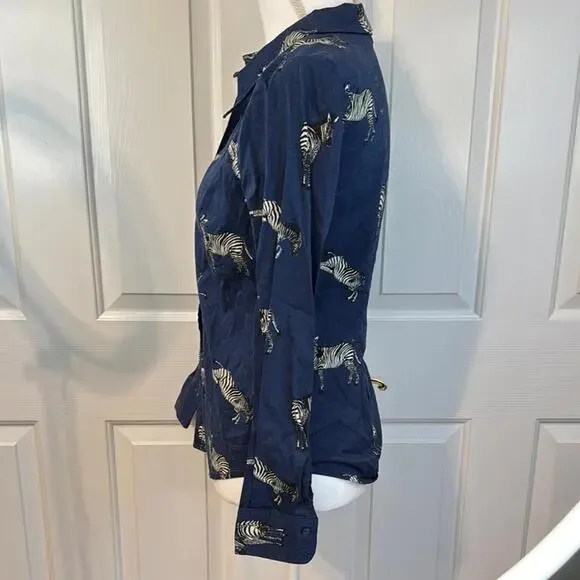 Modcloth Zebra Print Button-Up Shirt - Navy - Picture 3 of 6